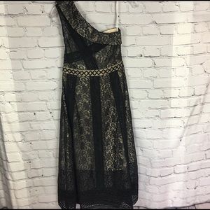 NWT Anthro Foxiedox Single Shoulder Black Lace Dress
